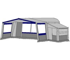Te Velde Voortent De Vaart Standaard 310 Cm. -Kampeer Verkoop te velde voortenten met uitbouw en luifel de vaart standaard blauw33
